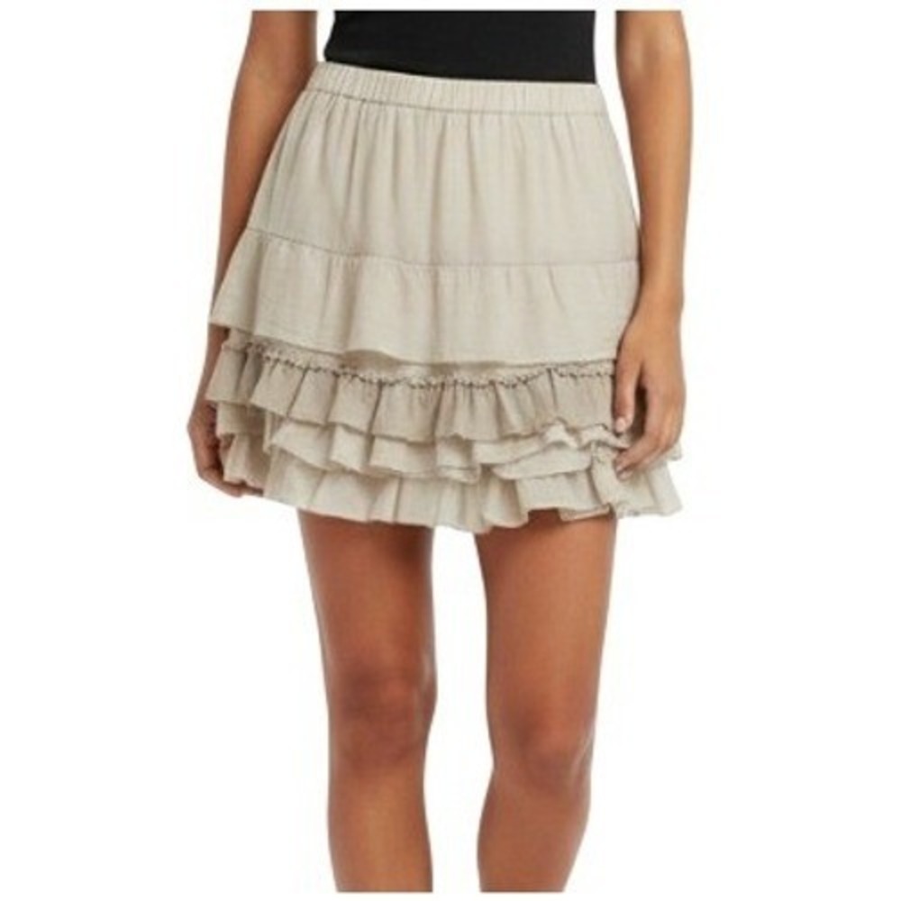 Banana Republic Heritage Tiered Mini Skirt Womens Small Beige Cotton Silk Boho